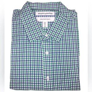 Men's 2xl Long Sleeve Button Front Green Blue Check Shirt amazon Essentials